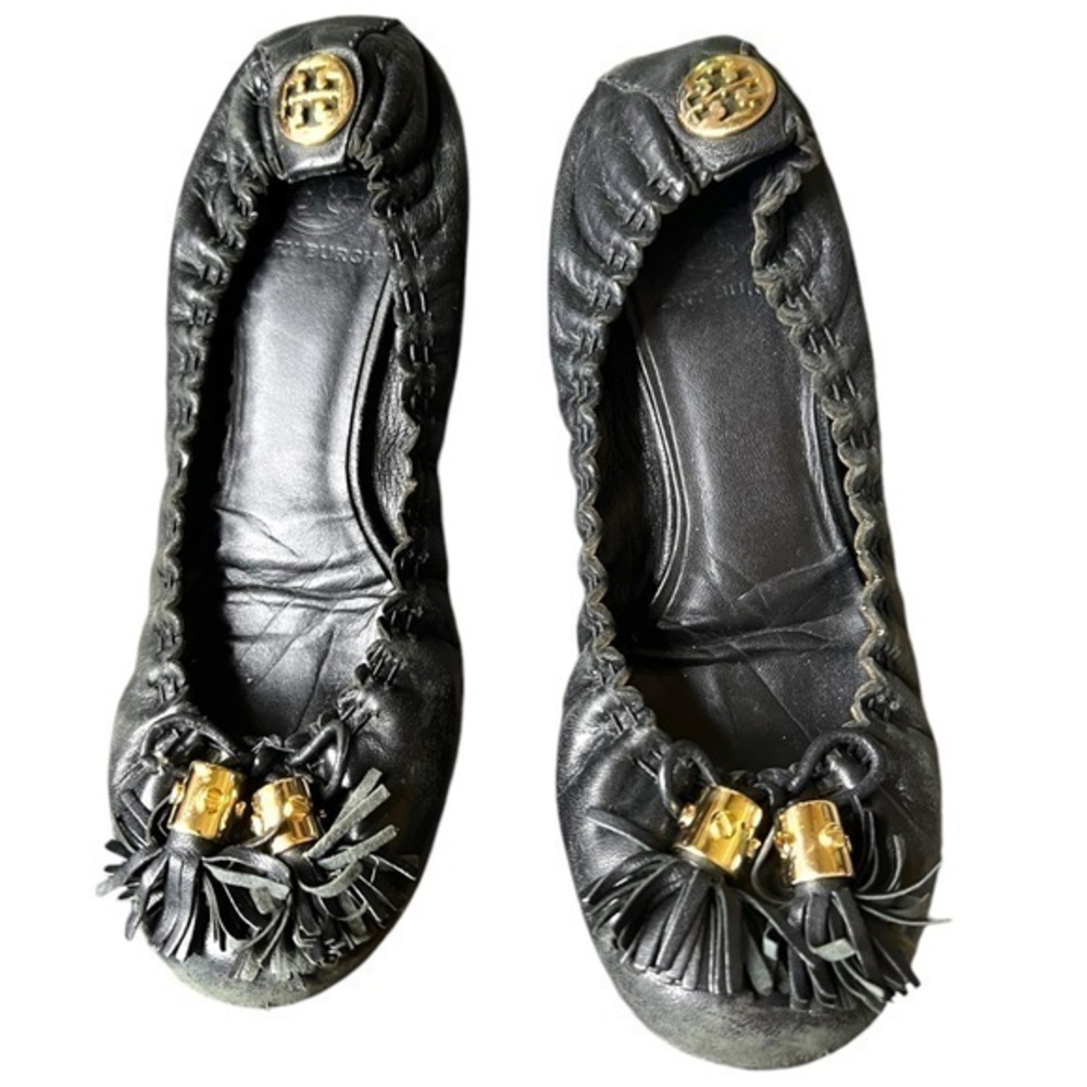 ▶️ Tory Burch ◀️ Reese Black Flats with Tassels. 6.5
